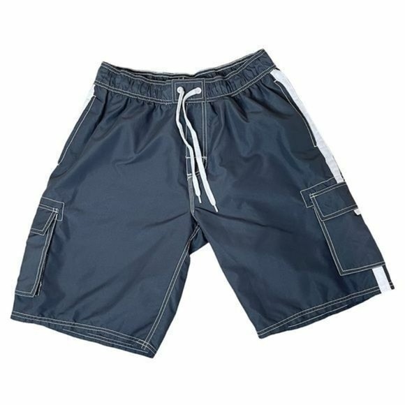 Men Quick Dry Lined Swim Trunks Gray Sz L Stripes Shorts Kanu Surf - Picture 3 of 13